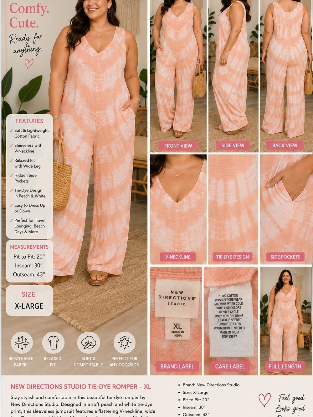 Y95 New Directions Studio Tie-Dye Romper – XL 🌸